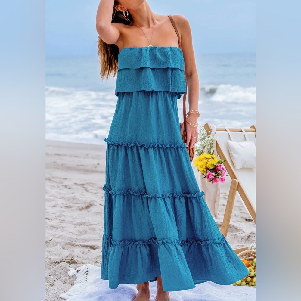 Cupshe Ruffled Tiered Maxi Tube Dress